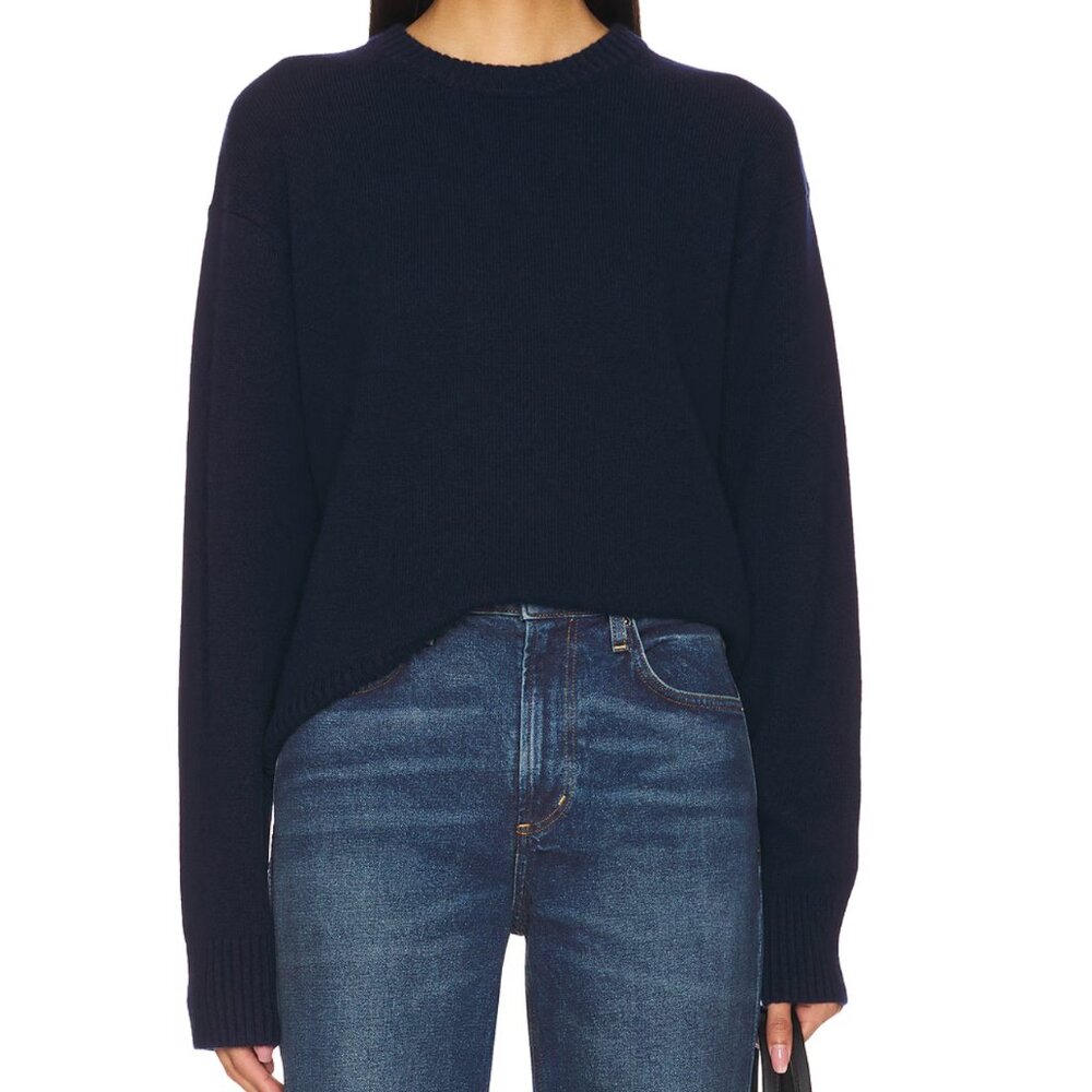Eaves Lanie Wool Cashmere Sweater in Navy Dark Blue Long Sleeve Pullover Small S